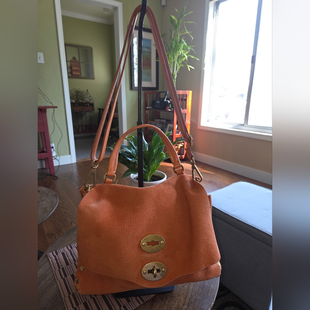 Zanellato Italian Made Orange Suede Shoulder Bag with Top Handle & Gold Accents